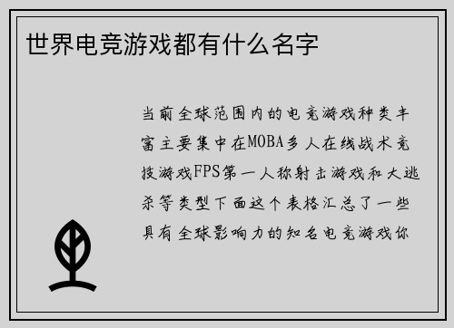 世界电竞游戏都有什么名字